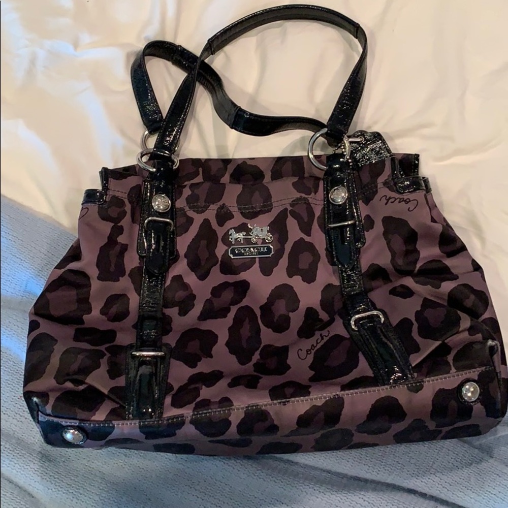 Vintage cheetah print black coach bag